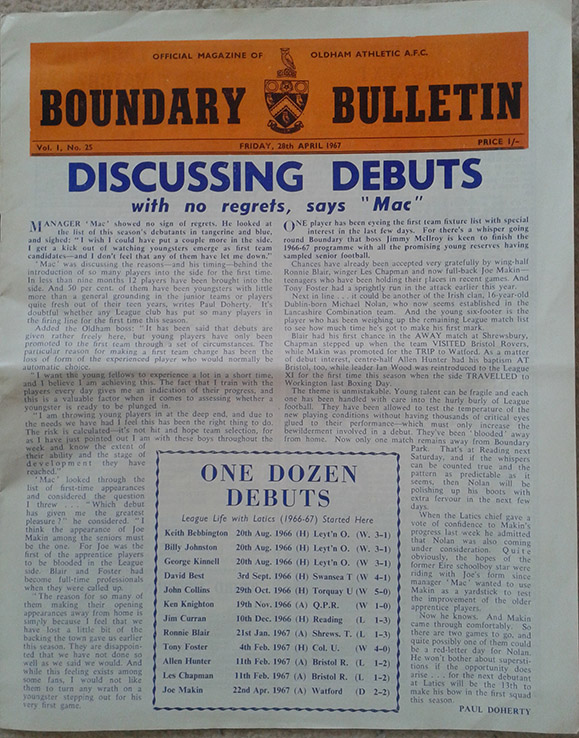 <b>Friday, April 28, 1967</b><br />vs. Oldham Athletic (Away)